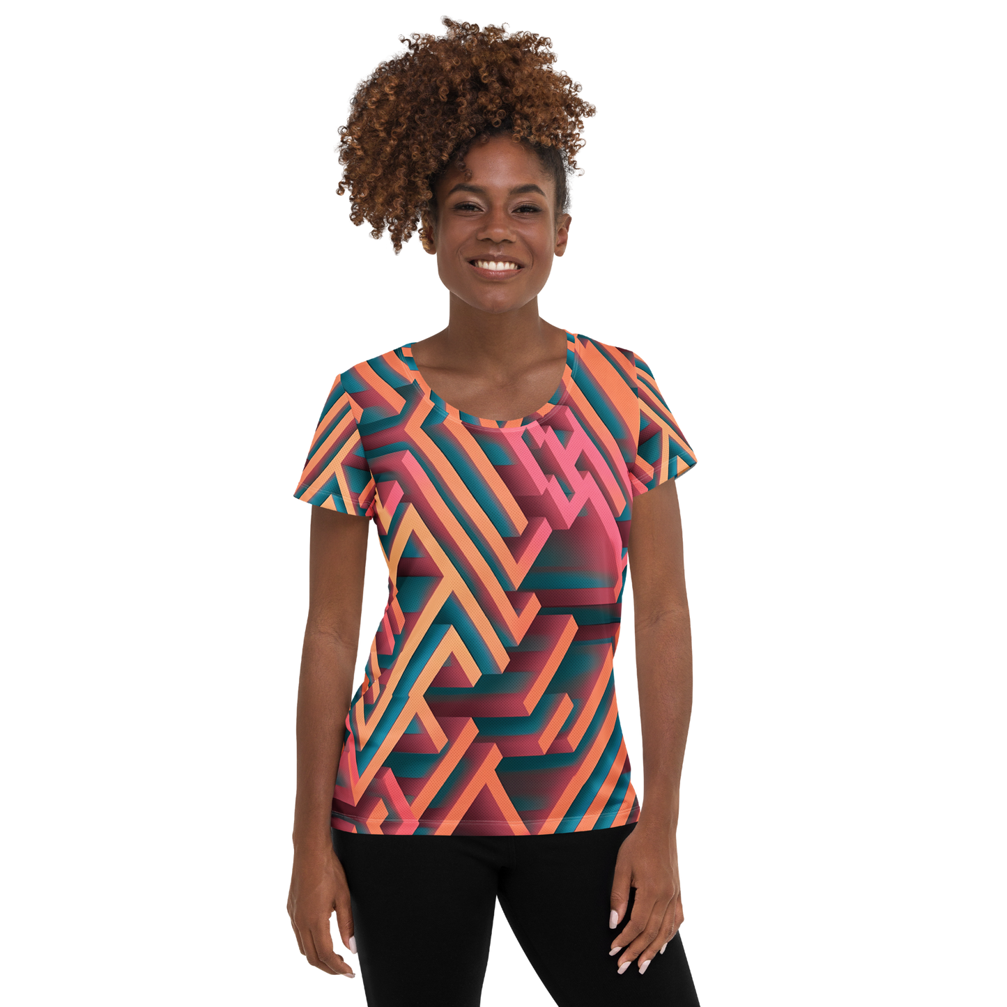 3D Maze Illusion | 3D Patterns | All-Over Print Women's Athletic T-Shirt - #1