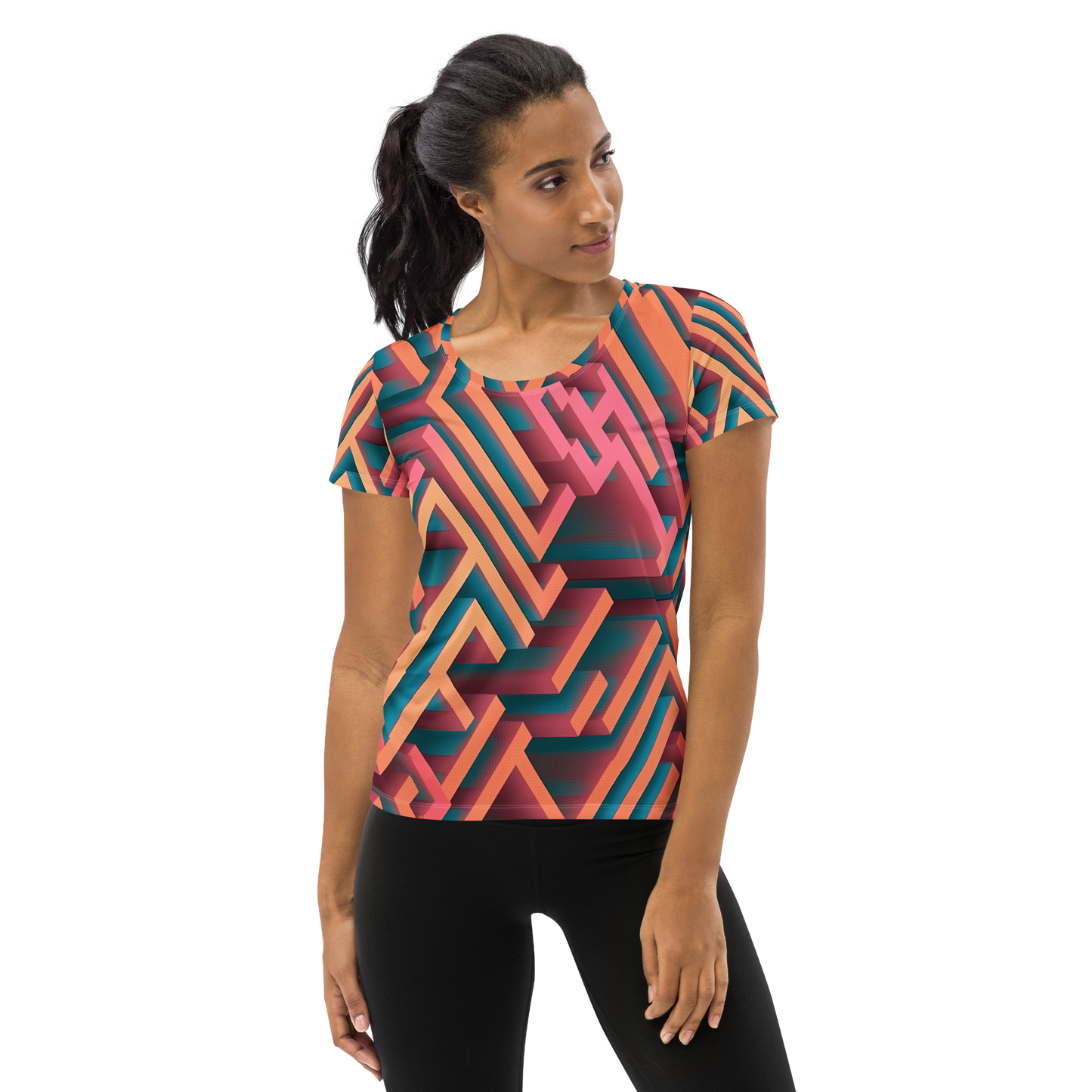 3D Maze Illusion | 3D Patterns | All-Over Print Women's Athletic T-Shirt - #1