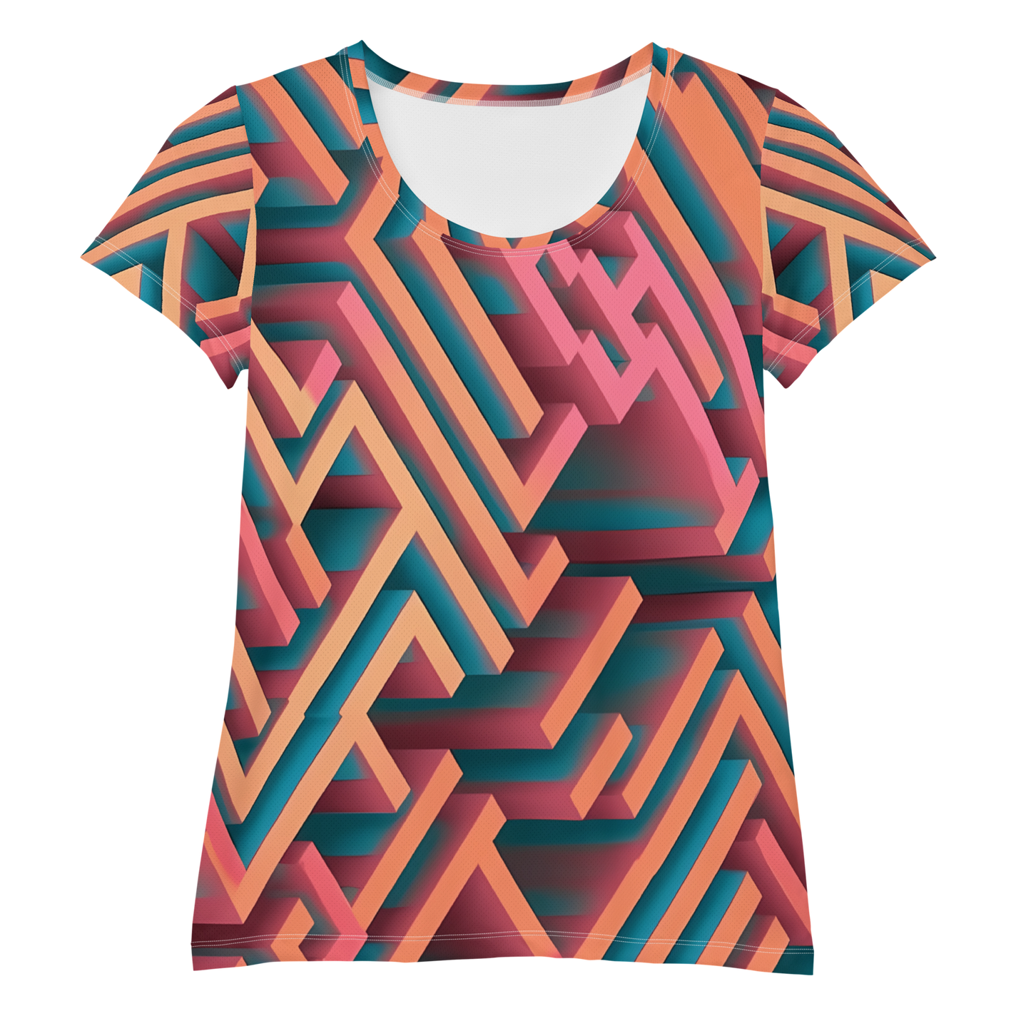 3D Maze Illusion | 3D Patterns | All-Over Print Women's Athletic T-Shirt - #1