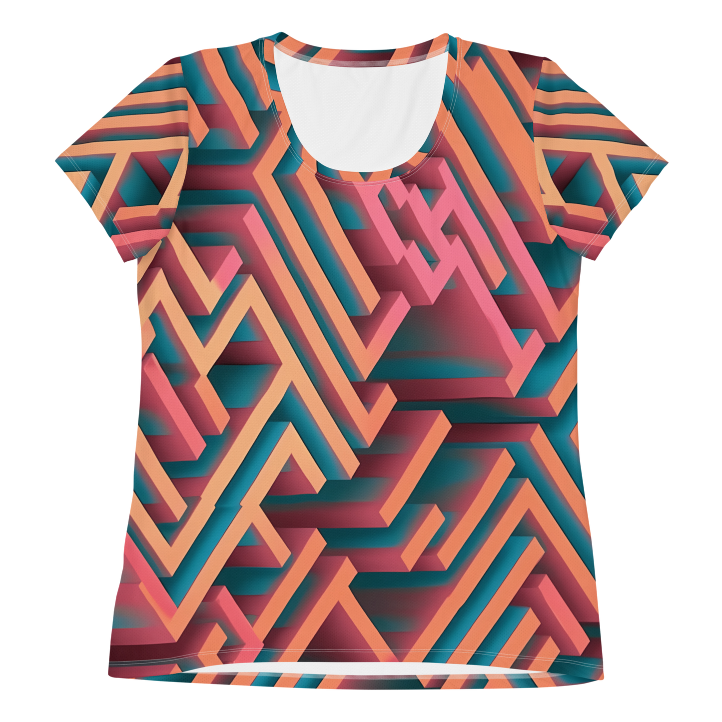 3D Maze Illusion | 3D Patterns | All-Over Print Women's Athletic T-Shirt - #1