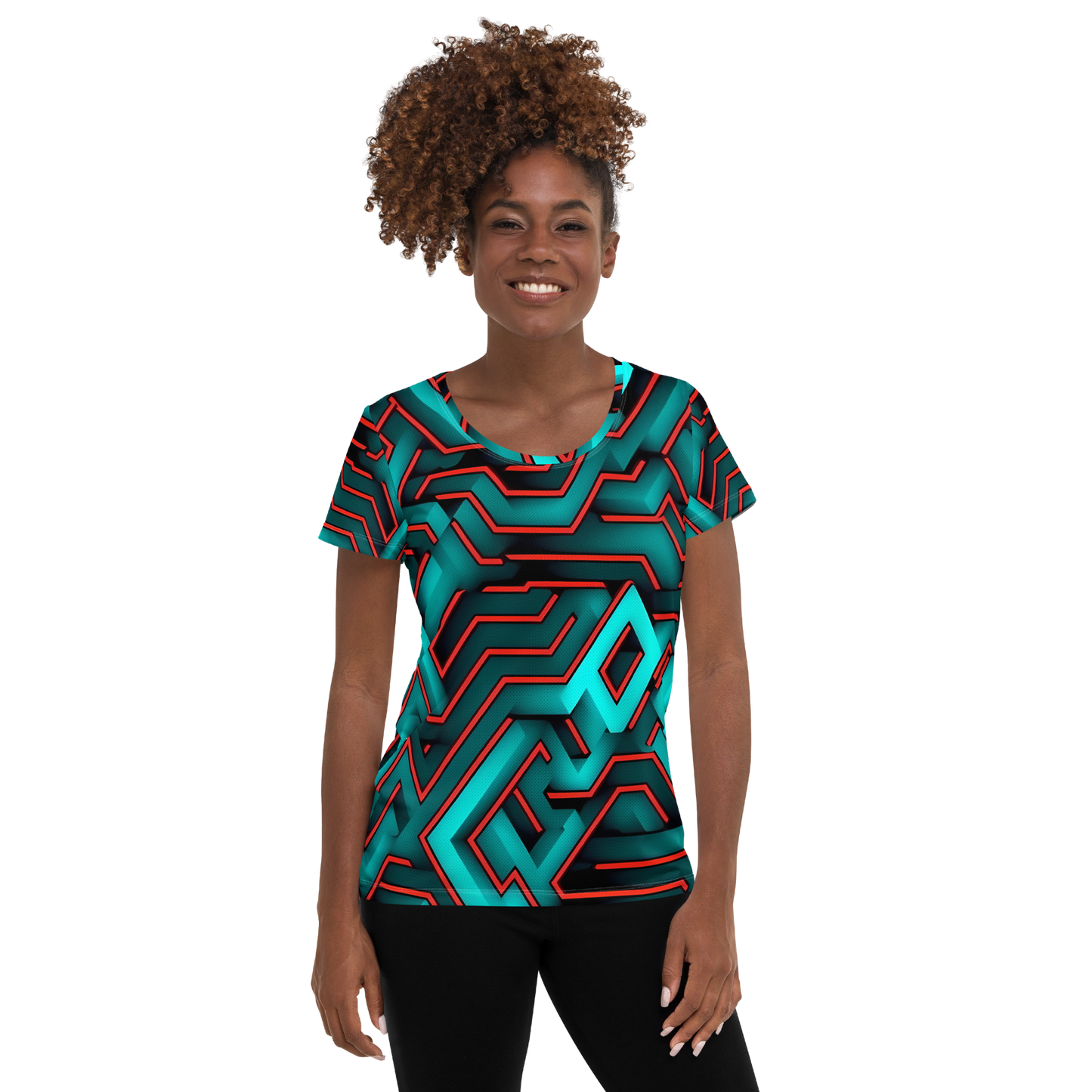 3D Maze Illusion | 3D Patterns | All-Over Print Women's Athletic T-Shirt - #2