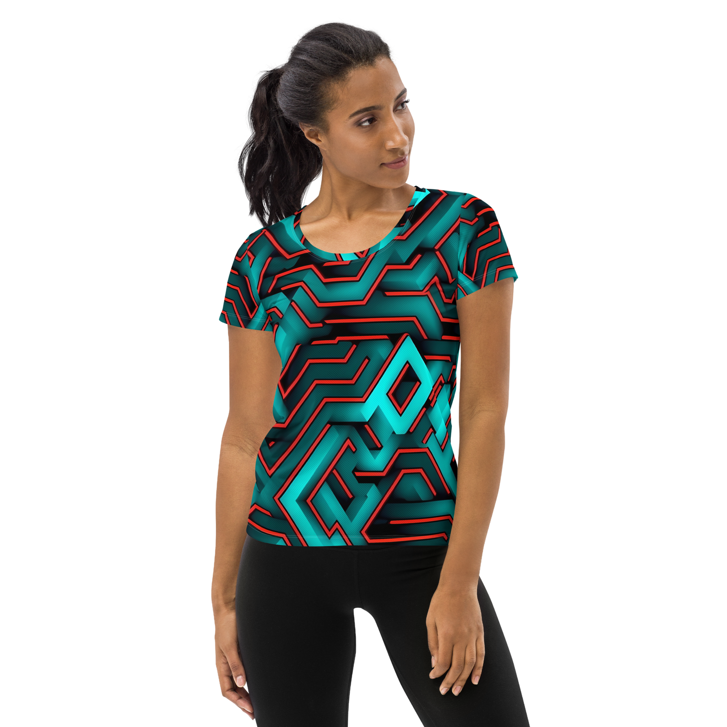 3D Maze Illusion | 3D Patterns | All-Over Print Women's Athletic T-Shirt - #2