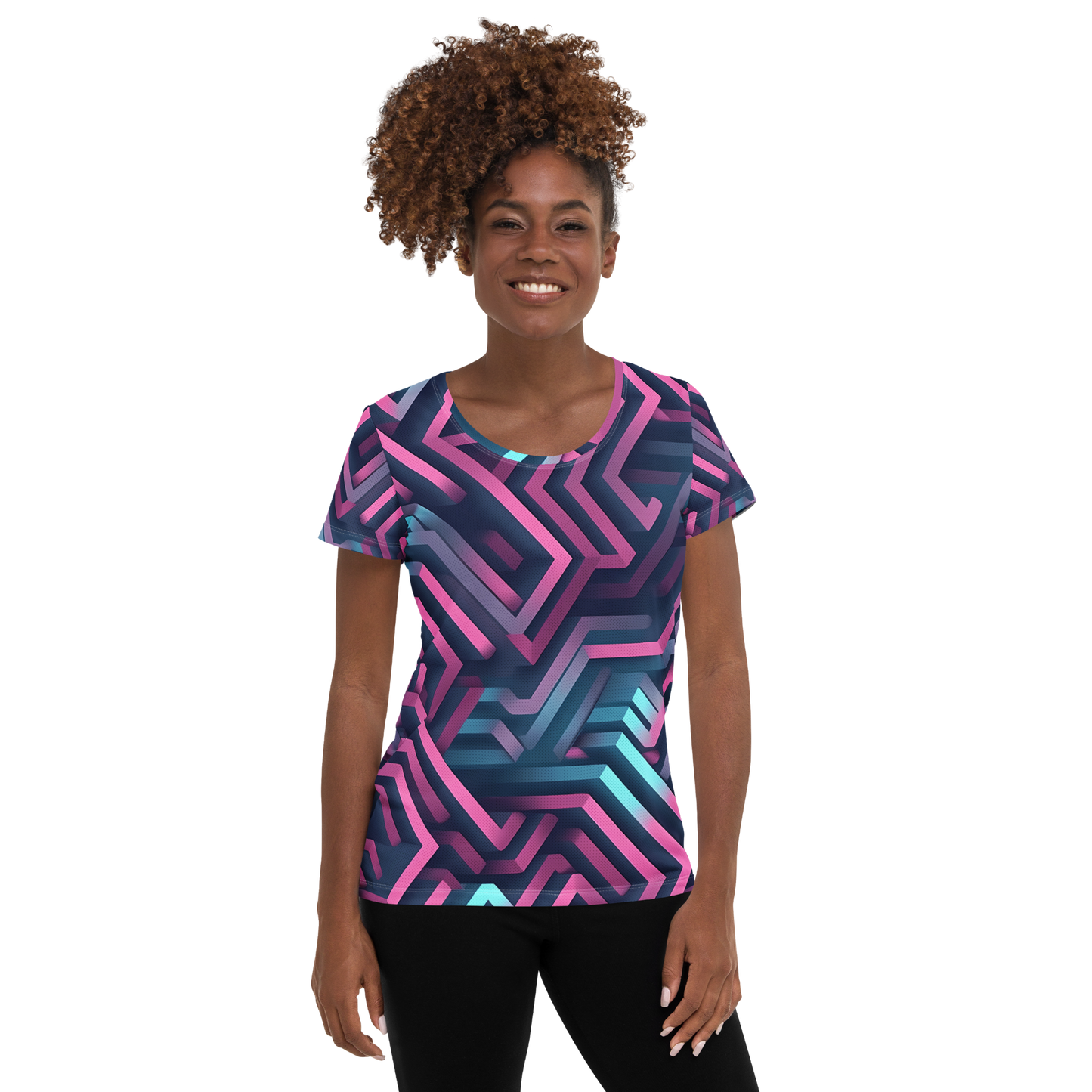 3D Maze Illusion | 3D Patterns | All-Over Print Women's Athletic T-Shirt - #4