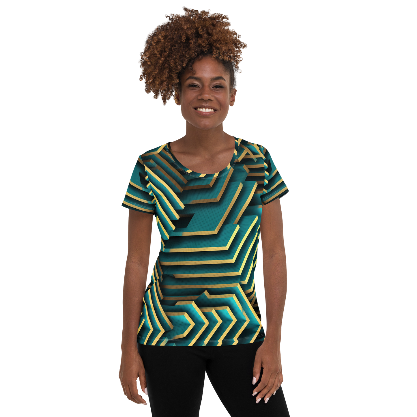 3D Maze Illusion | 3D Patterns | All-Over Print Women's Athletic T-Shirt - #5