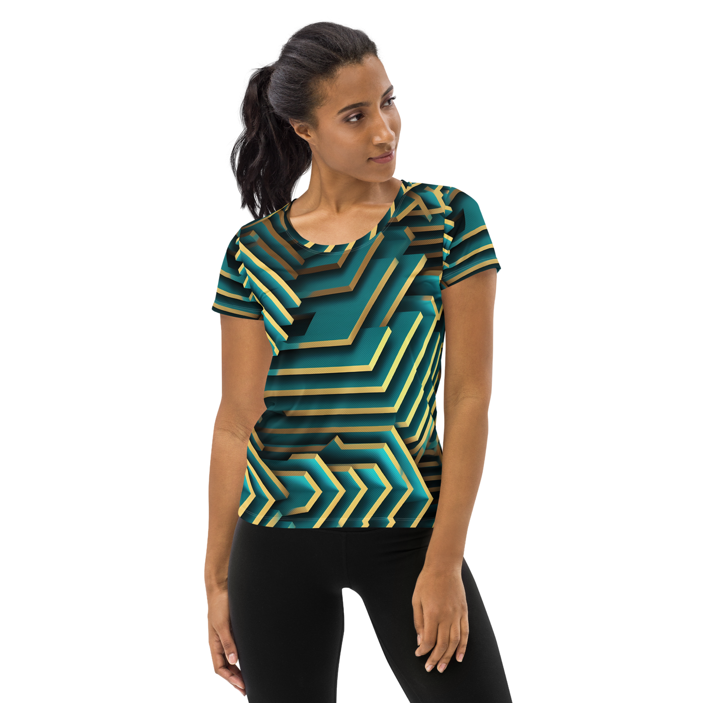 3D Maze Illusion | 3D Patterns | All-Over Print Women's Athletic T-Shirt - #5