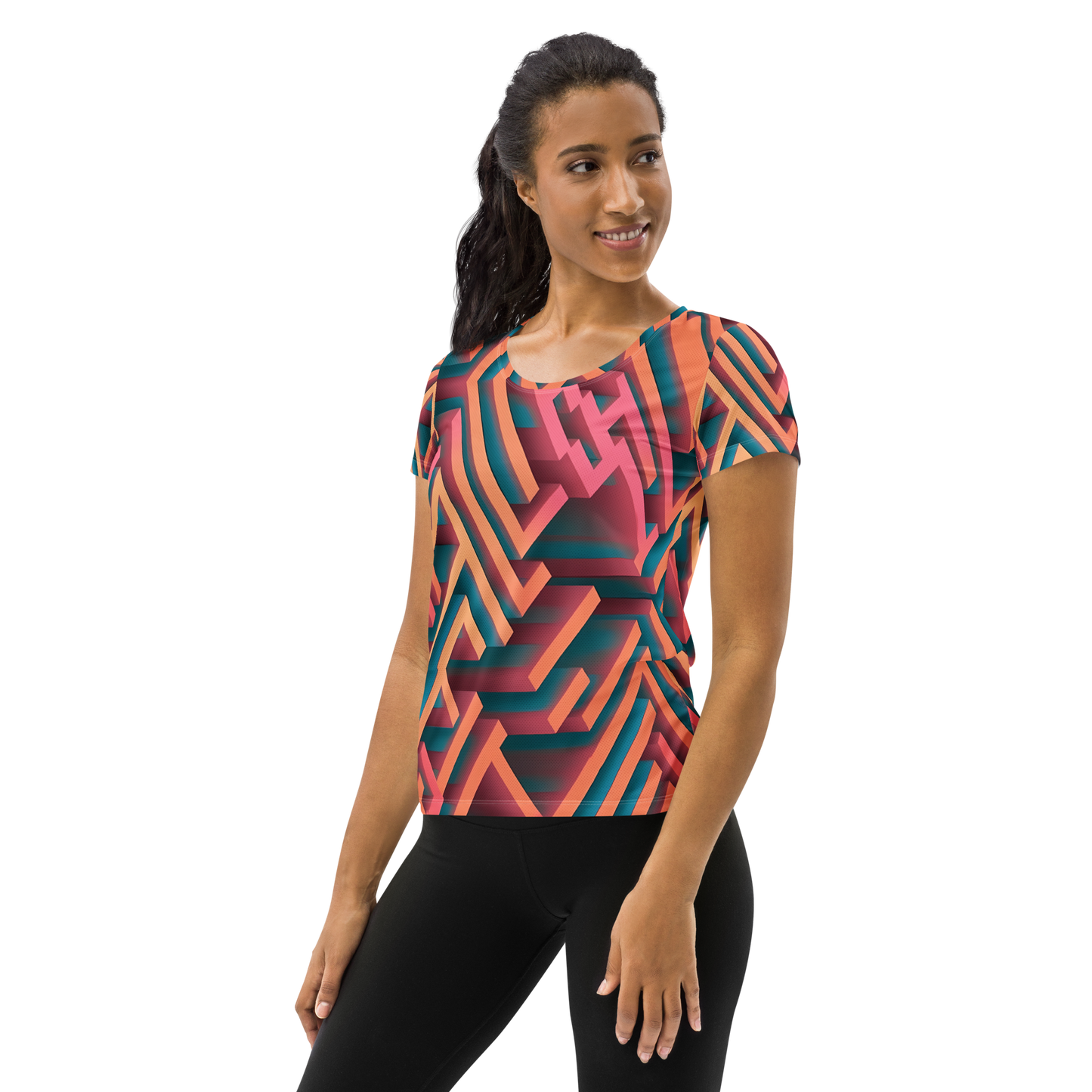 3D Maze Illusion | 3D Patterns | All-Over Print Women's Athletic T-Shirt - #1