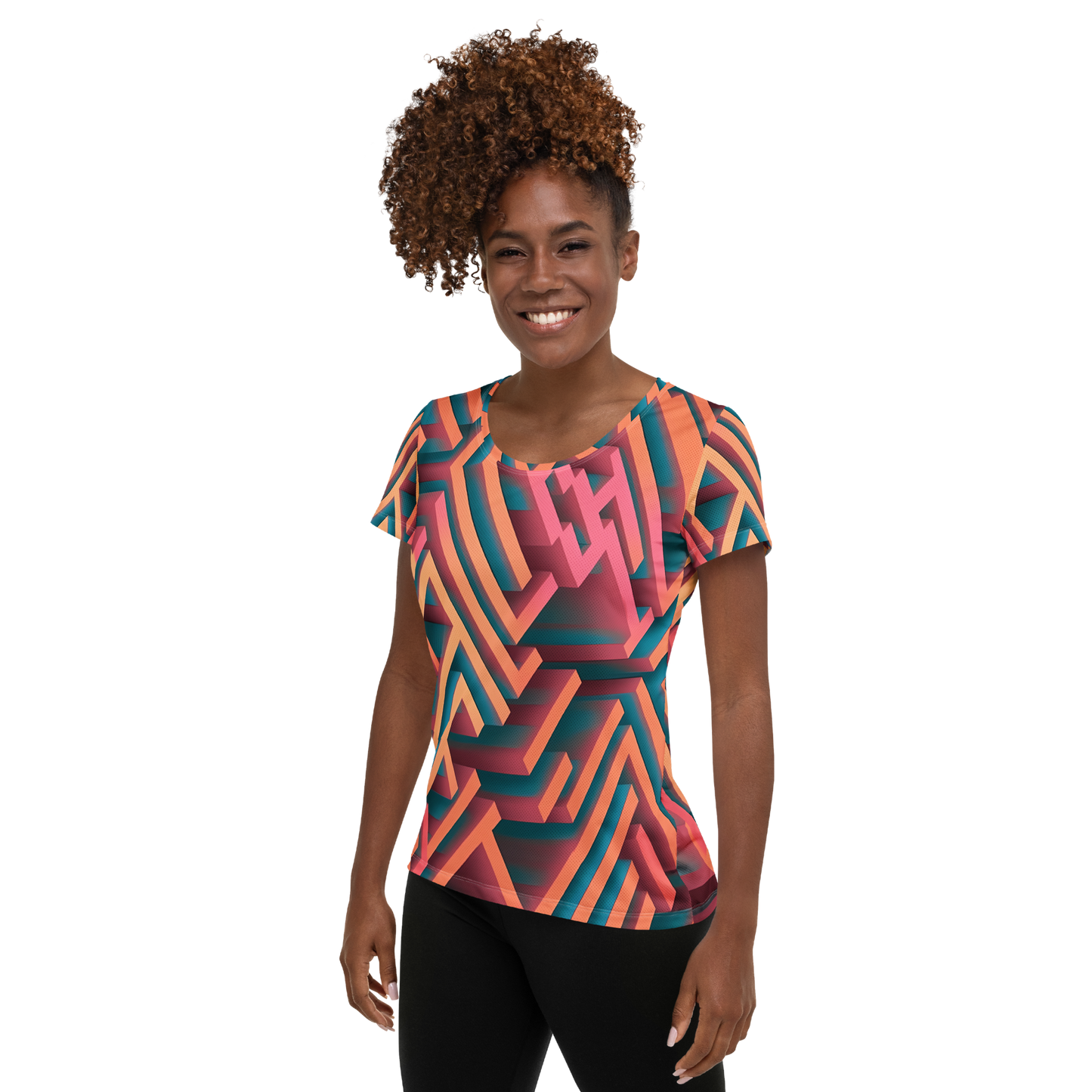 3D Maze Illusion | 3D Patterns | All-Over Print Women's Athletic T-Shirt - #1