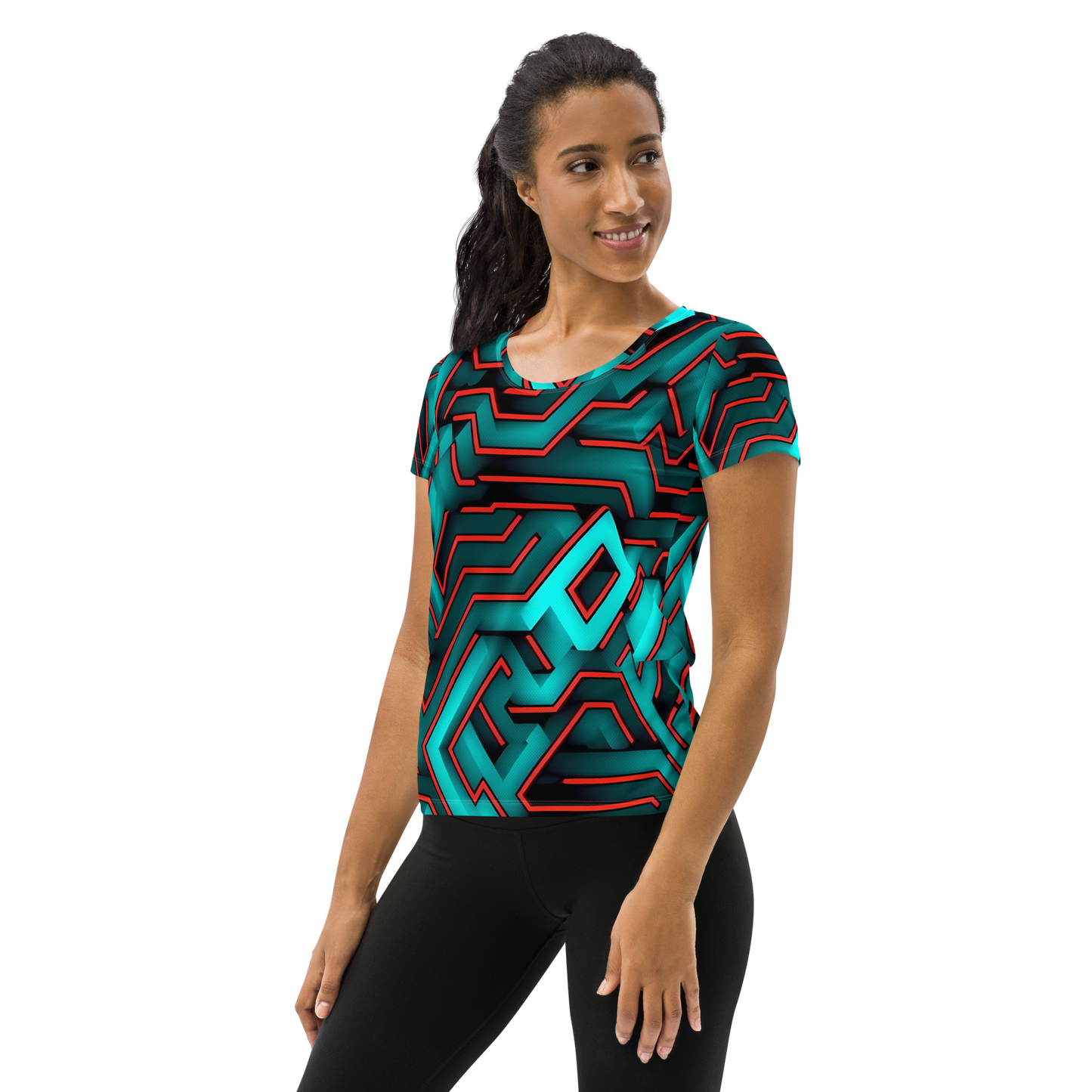 3D Maze Illusion | 3D Patterns | All-Over Print Women's Athletic T-Shirt - #2