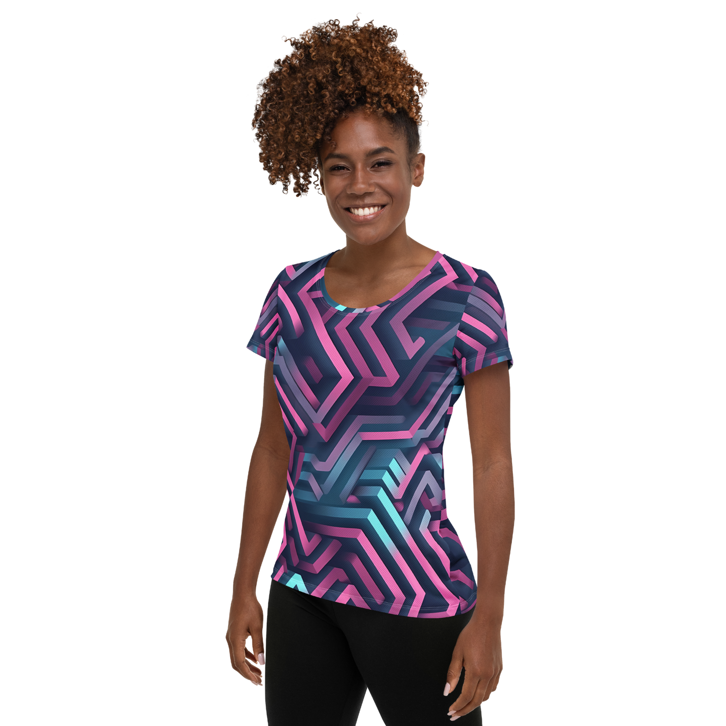 3D Maze Illusion | 3D Patterns | All-Over Print Women's Athletic T-Shirt - #4