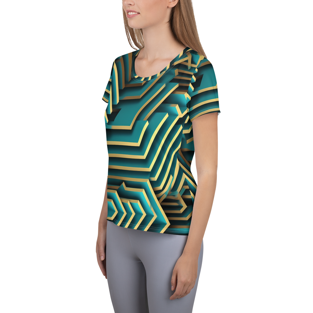 3D Maze Illusion | 3D Patterns | All-Over Print Women's Athletic T-Shirt - #5