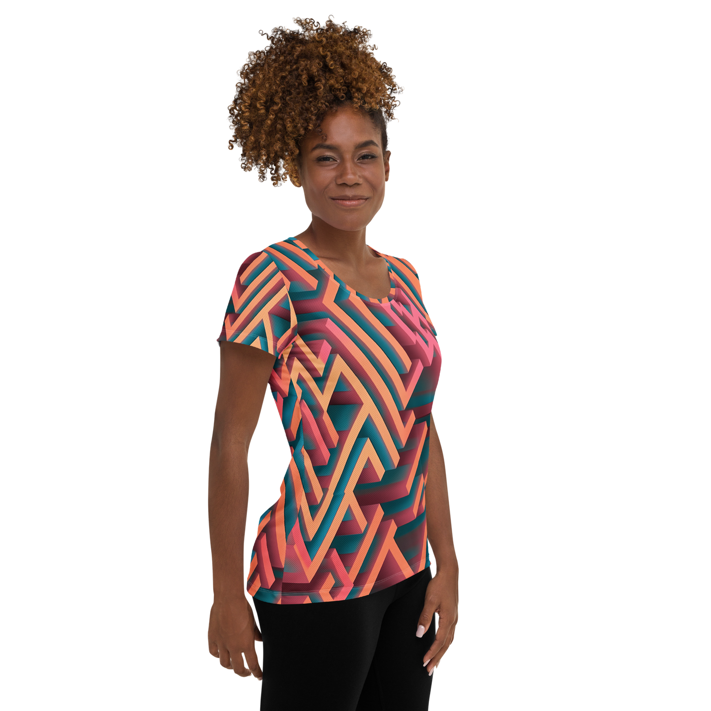 3D Maze Illusion | 3D Patterns | All-Over Print Women's Athletic T-Shirt - #1