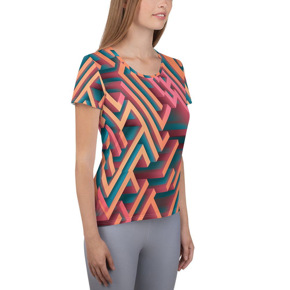 3D Maze Illusion | 3D Patterns | All-Over Print Women's Athletic T-Shirt - #1