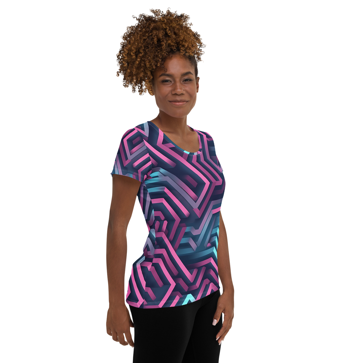 3D Maze Illusion | 3D Patterns | All-Over Print Women's Athletic T-Shirt - #4