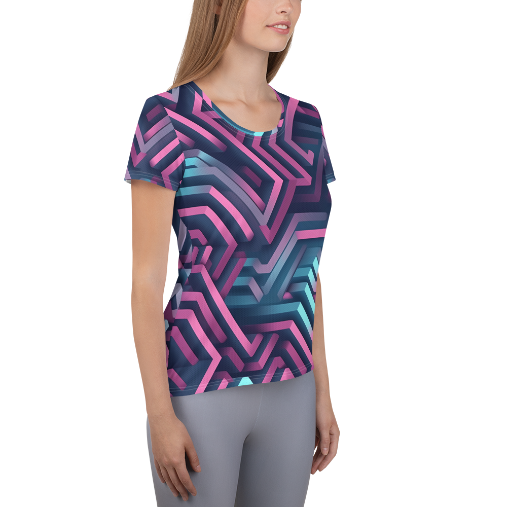 3D Maze Illusion | 3D Patterns | All-Over Print Women's Athletic T-Shirt - #4