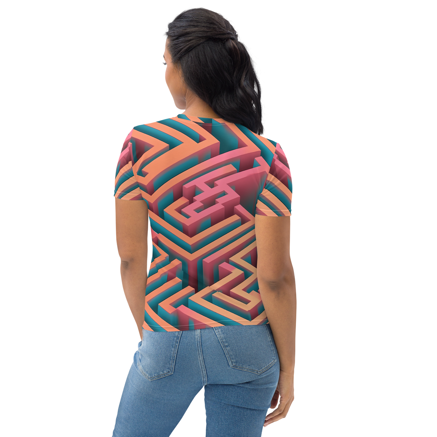 3D Maze Illusion | 3D Patterns | All-Over Print Women's Crew Neck T-Shirt - #1