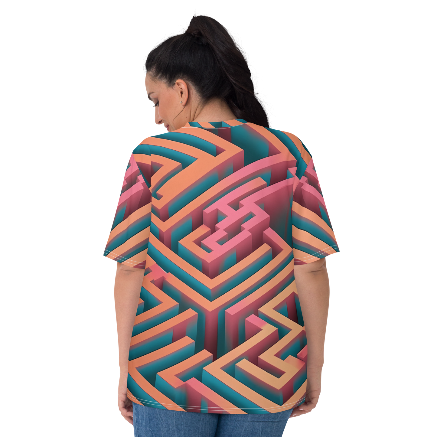 3D Maze Illusion | 3D Patterns | All-Over Print Women's Crew Neck T-Shirt - #1