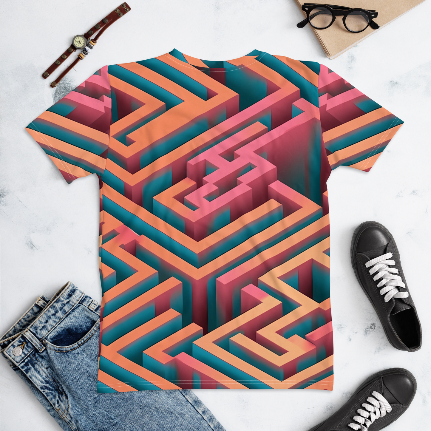 3D Maze Illusion | 3D Patterns | All-Over Print Women's Crew Neck T-Shirt - #1