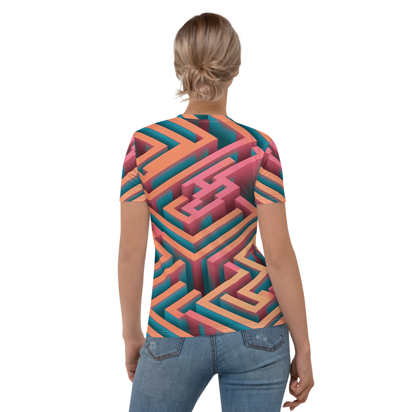 3D Maze Illusion | 3D Patterns | All-Over Print Women's Crew Neck T-Shirt - #1