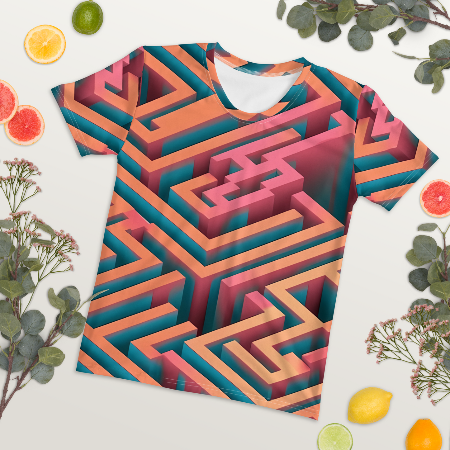 3D Maze Illusion | 3D Patterns | All-Over Print Women's Crew Neck T-Shirt - #1