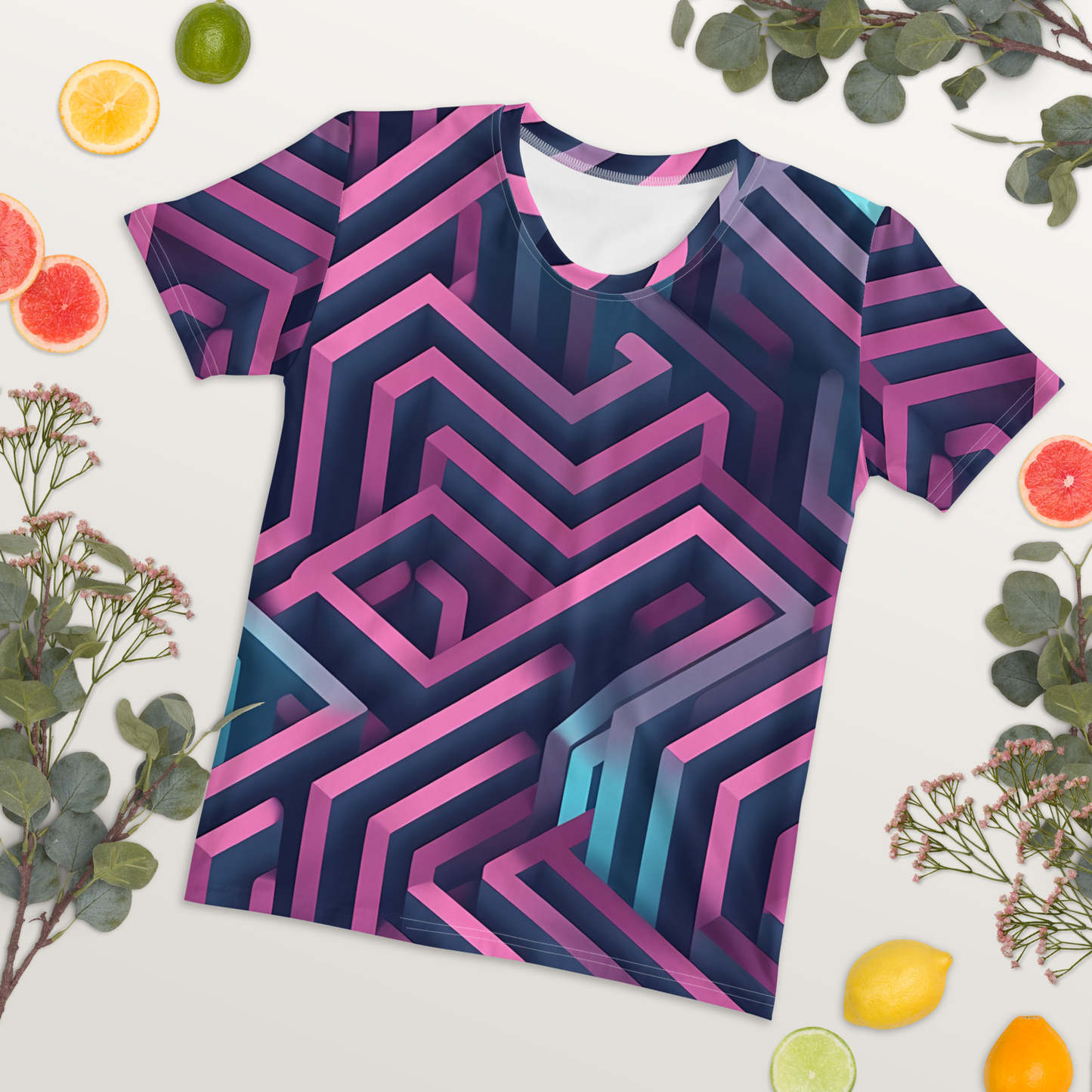 3D Maze Illusion | 3D Patterns | All-Over Print Women's Crew Neck T-Shirt - #4