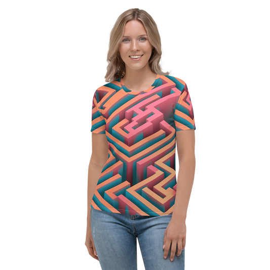 3D Maze Illusion | 3D Patterns | All-Over Print Women's Crew Neck T-Shirt - #1