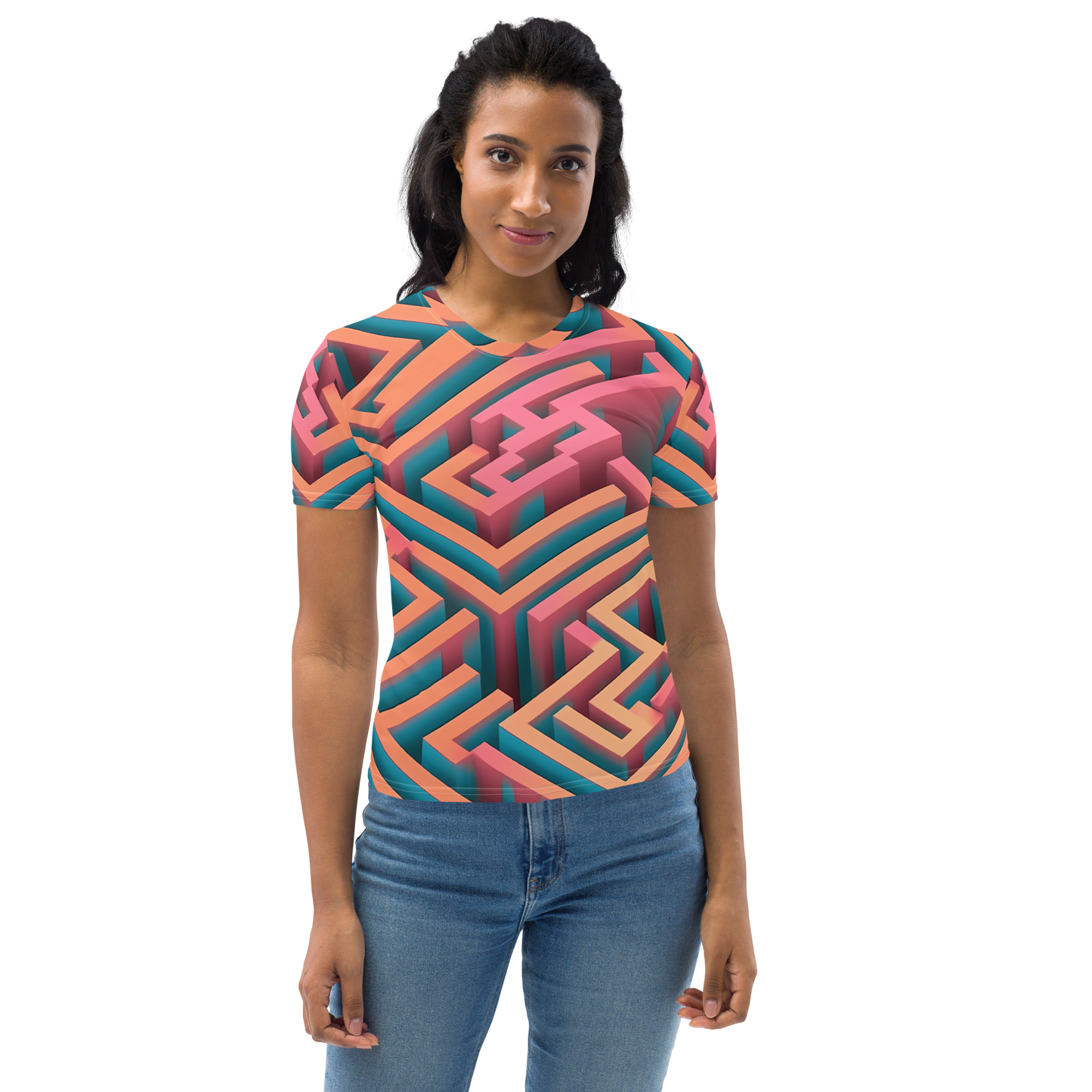 3D Maze Illusion | 3D Patterns | All-Over Print Women's Crew Neck T-Shirt - #1