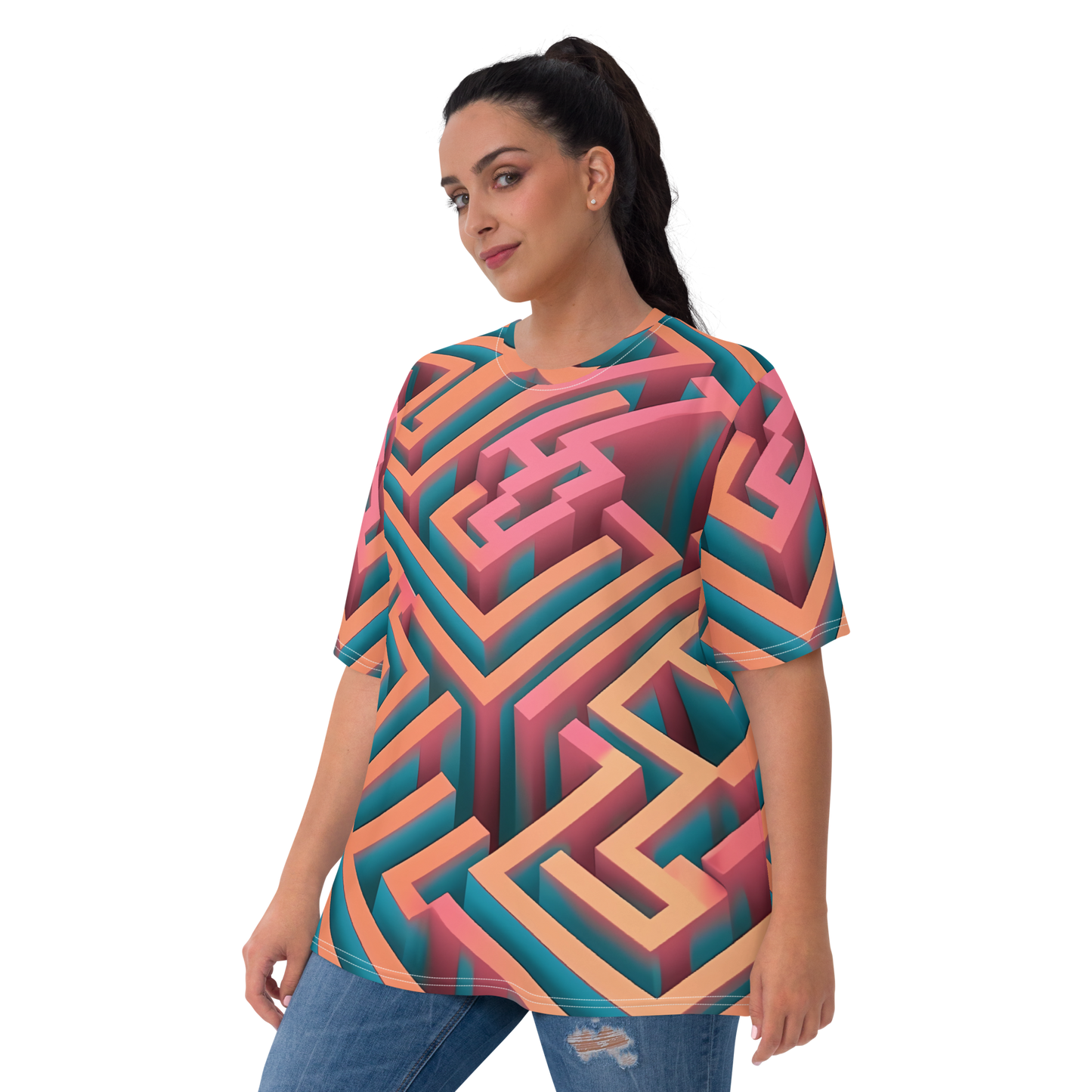 3D Maze Illusion | 3D Patterns | All-Over Print Women's Crew Neck T-Shirt - #1