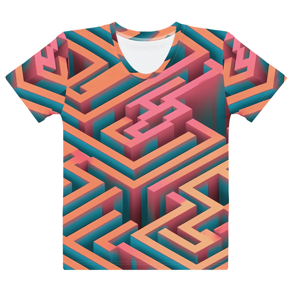 3D Maze Illusion | 3D Patterns | All-Over Print Women's Crew Neck T-Shirt - #1