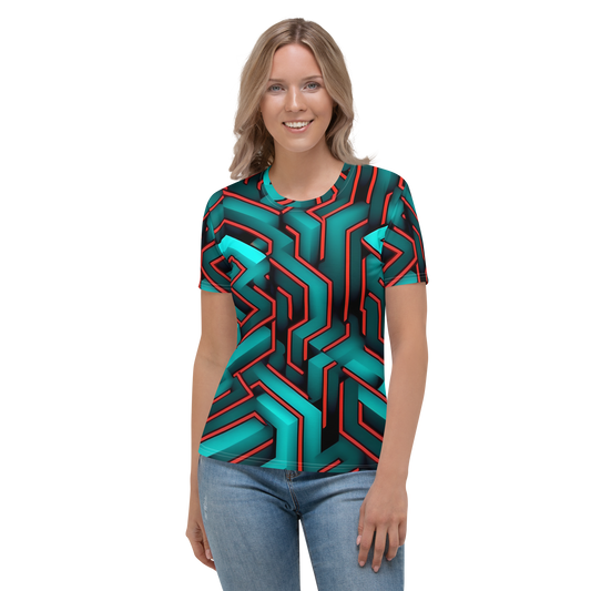 3D Maze Illusion | 3D Patterns | All-Over Print Women's Crew Neck T-Shirt - #2
