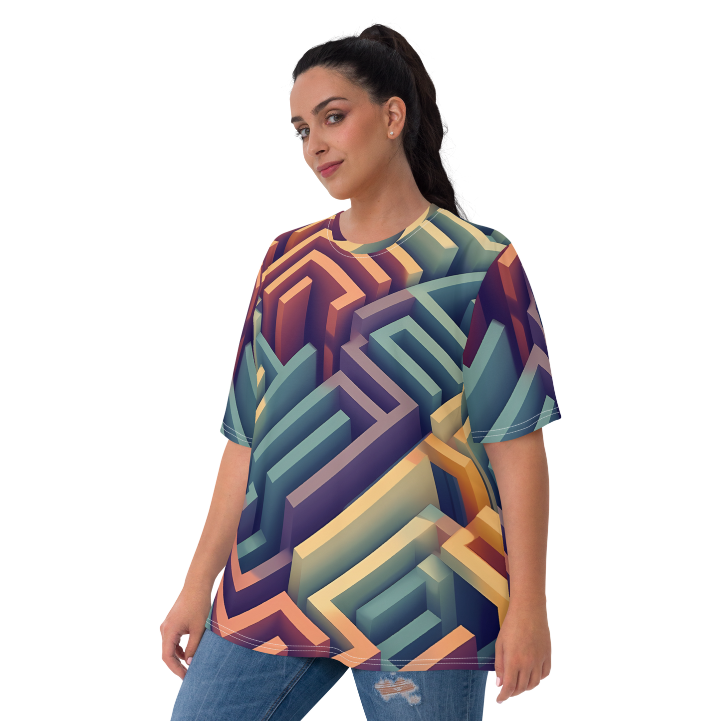 3D Maze Illusion | 3D Patterns | All-Over Print Women's Crew Neck T-Shirt - #3