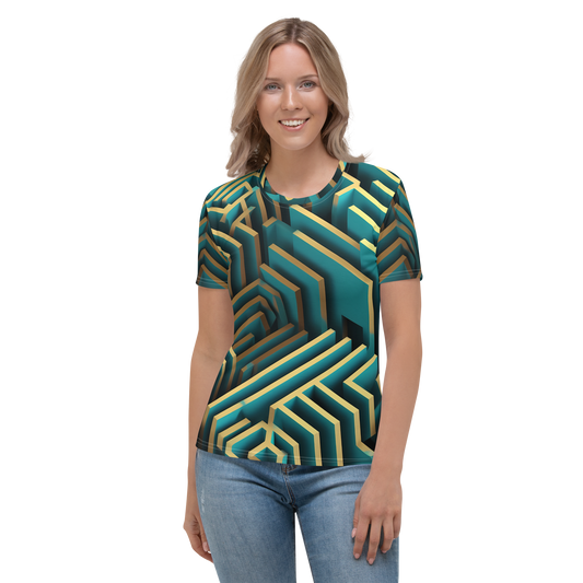 3D Maze Illusion | 3D Patterns | All-Over Print Women's Crew Neck T-Shirt - #5