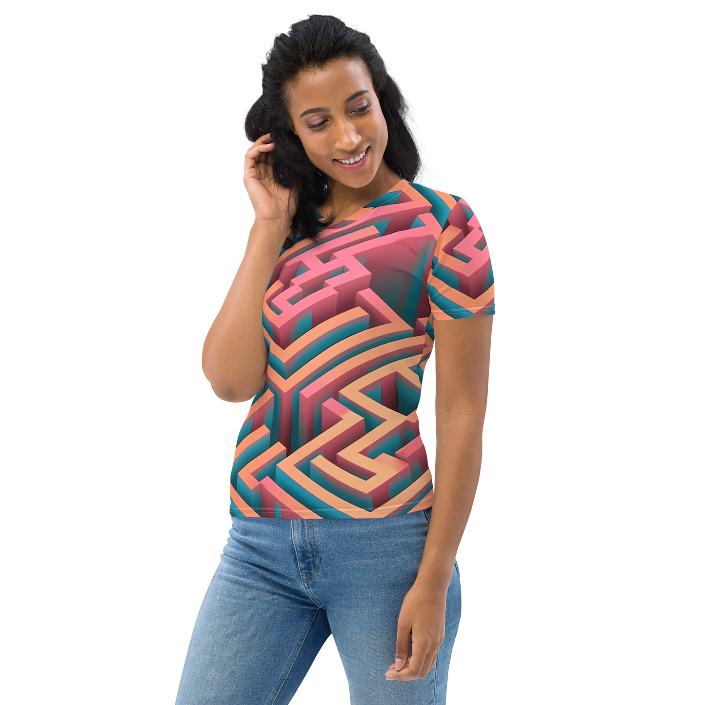 3D Maze Illusion | 3D Patterns | All-Over Print Women's Crew Neck T-Shirt - #1