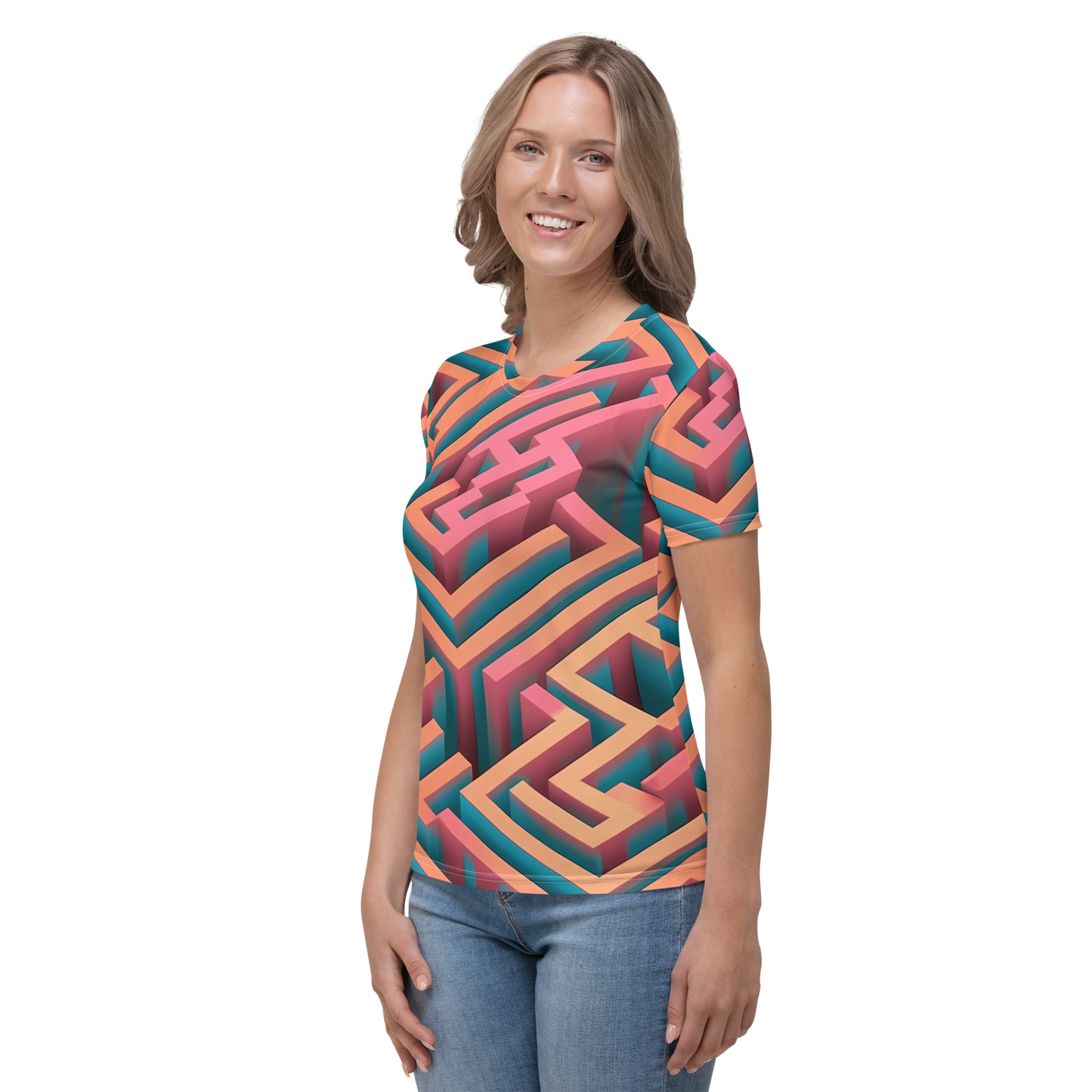 3D Maze Illusion | 3D Patterns | All-Over Print Women's Crew Neck T-Shirt - #1