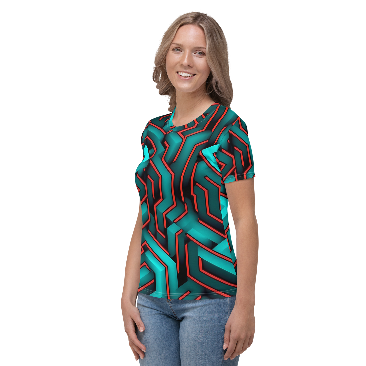 3D Maze Illusion | 3D Patterns | All-Over Print Women's Crew Neck T-Shirt - #2