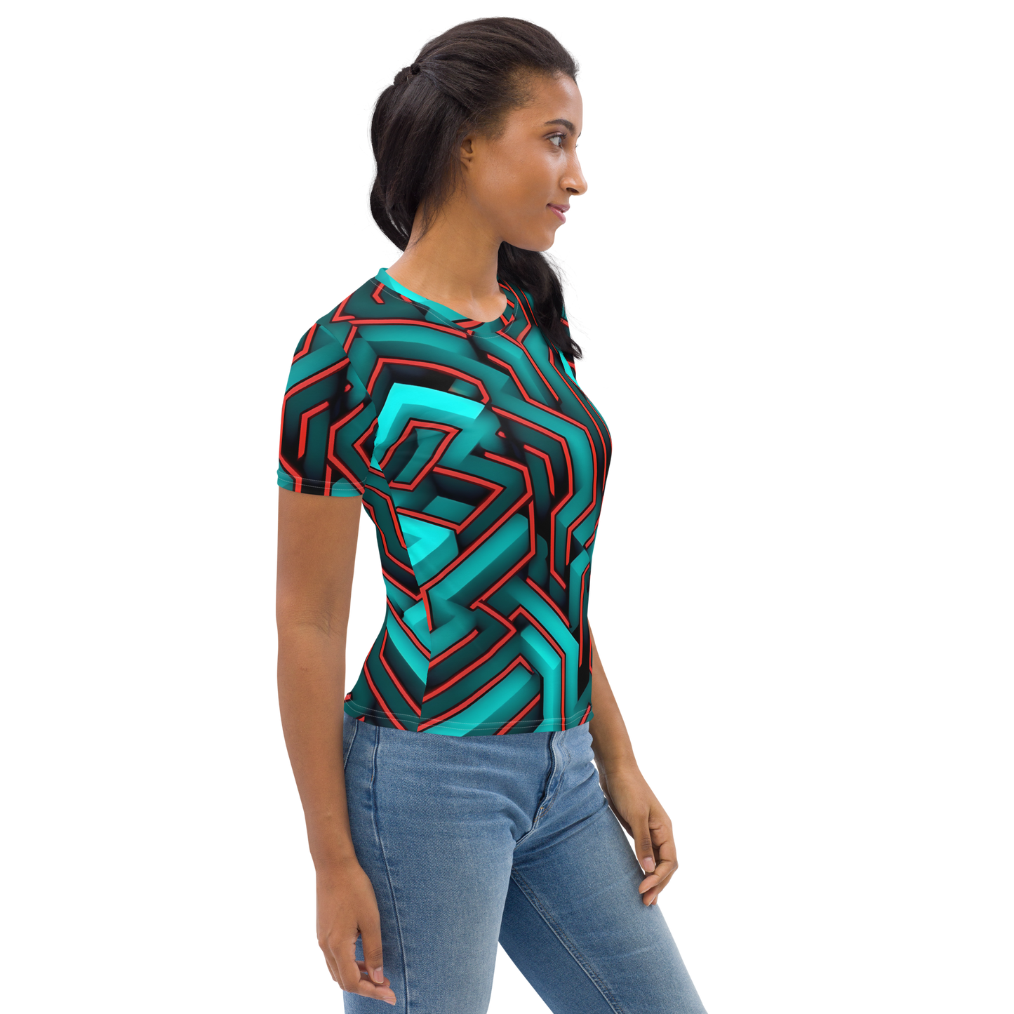 3D Maze Illusion | 3D Patterns | All-Over Print Women's Crew Neck T-Shirt - #2