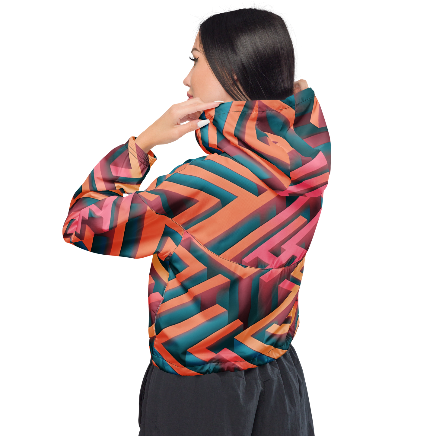 3D Maze Illusion | 3D Patterns | All-Over Print Women's Cropped Windbreaker - #1