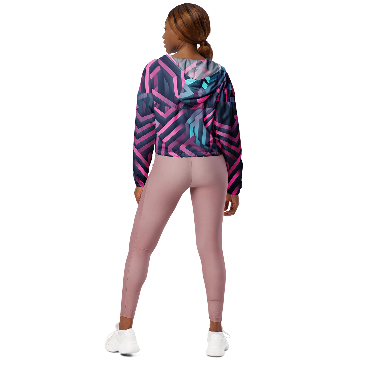 3D Maze Illusion | 3D Patterns | All-Over Print Women's Cropped Windbreaker - #4