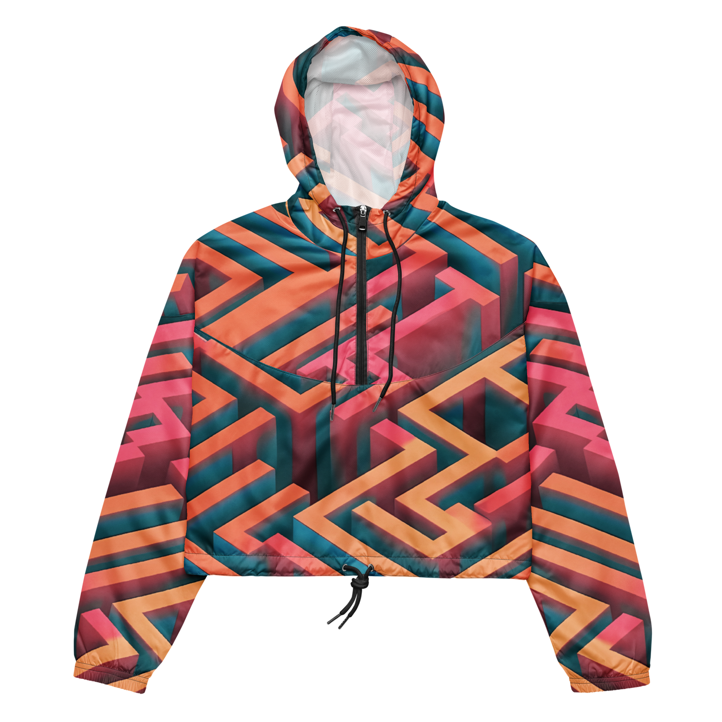 3D Maze Illusion | 3D Patterns | All-Over Print Women's Cropped Windbreaker - #1