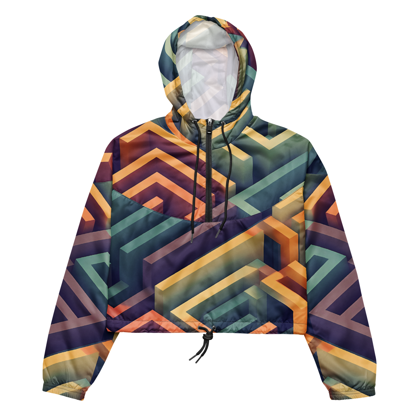 3D Maze Illusion | 3D Patterns | All-Over Print Women's Cropped Windbreaker - #3