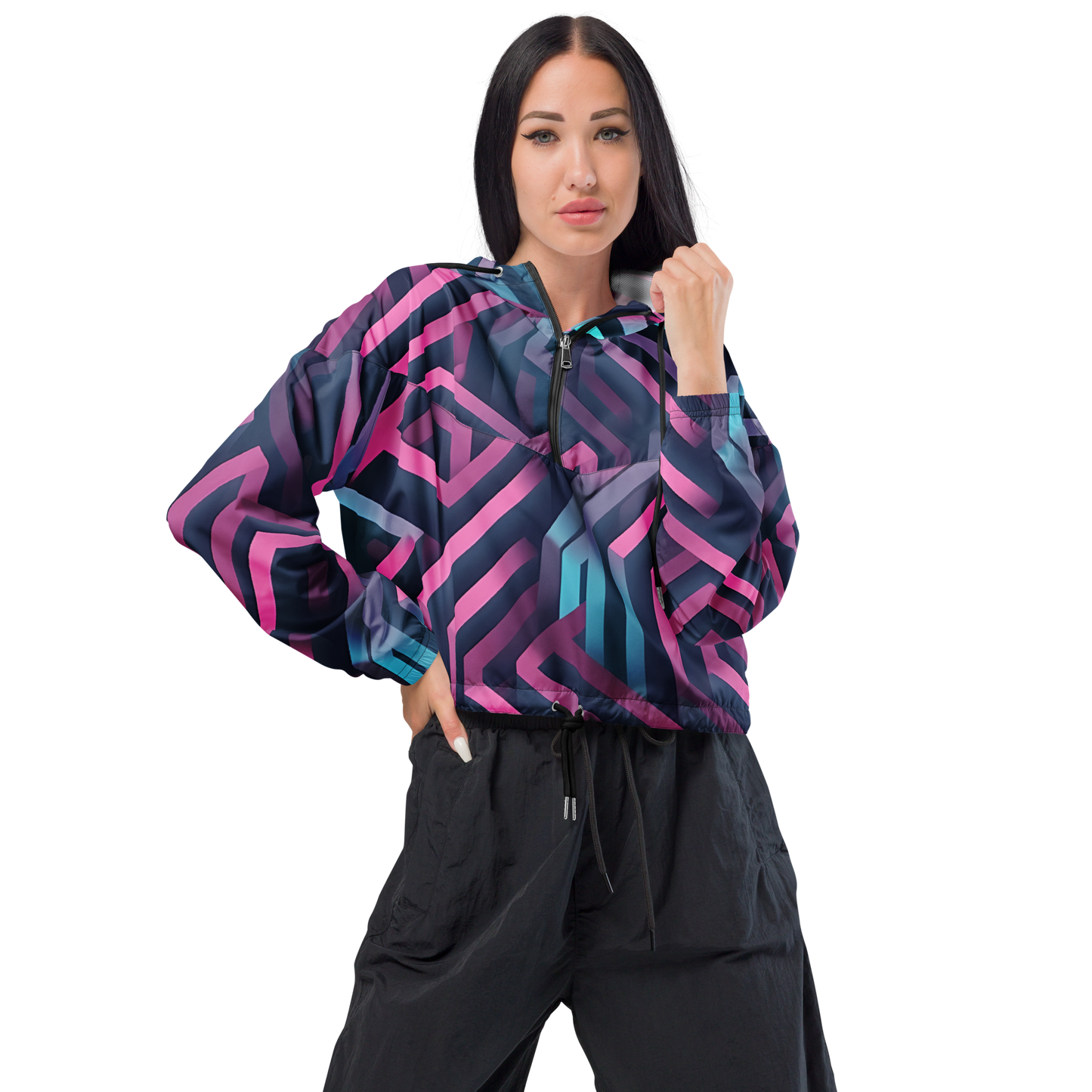 3D Maze Illusion | 3D Patterns | All-Over Print Women's Cropped Windbreaker - #4