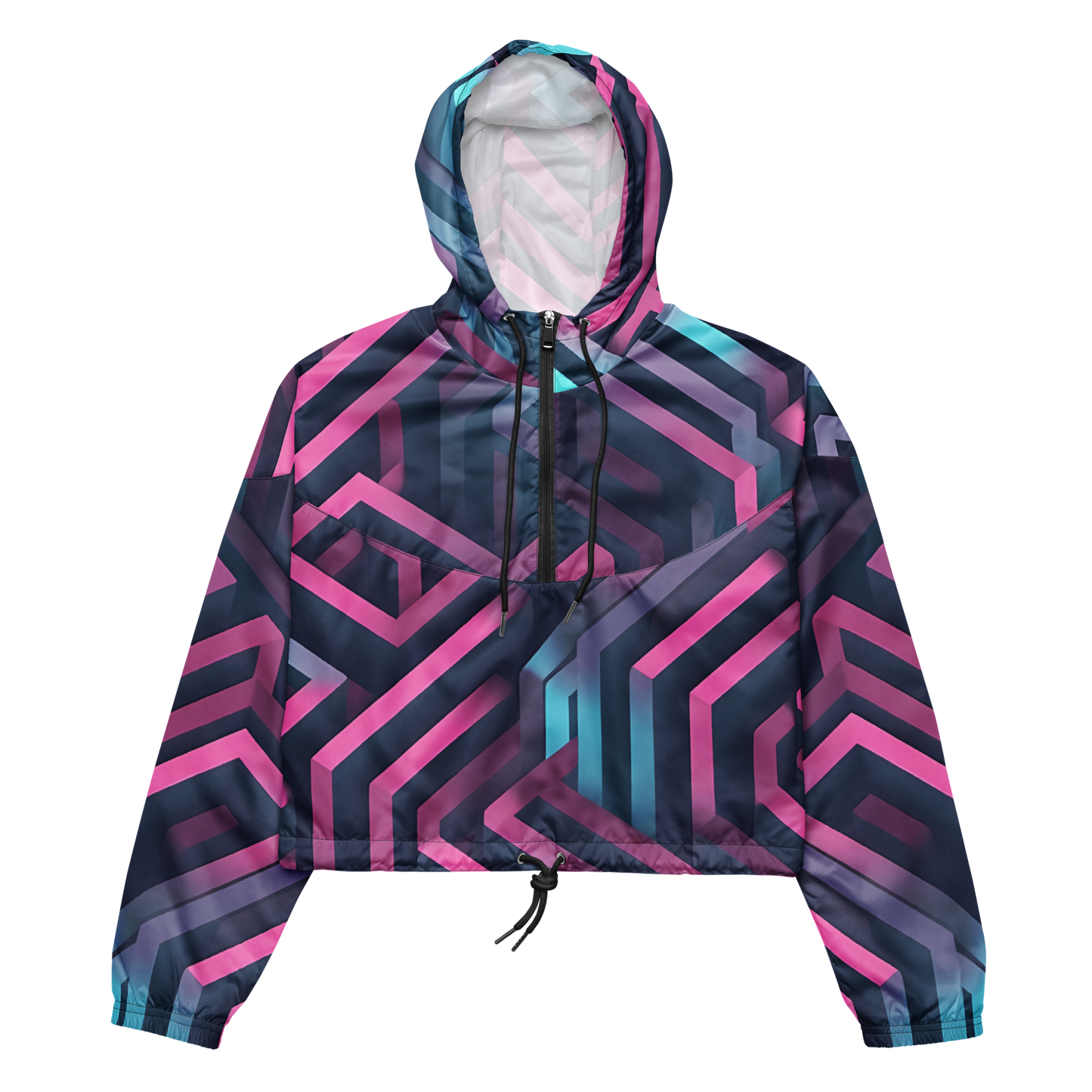 3D Maze Illusion | 3D Patterns | All-Over Print Women's Cropped Windbreaker - #4