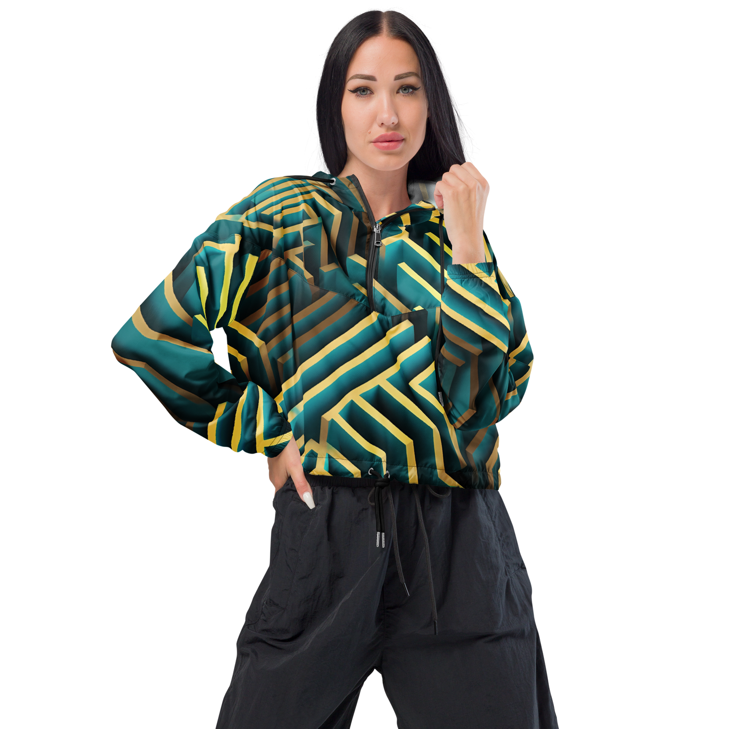 3D Maze Illusion | 3D Patterns | All-Over Print Women's Cropped Windbreaker - #5