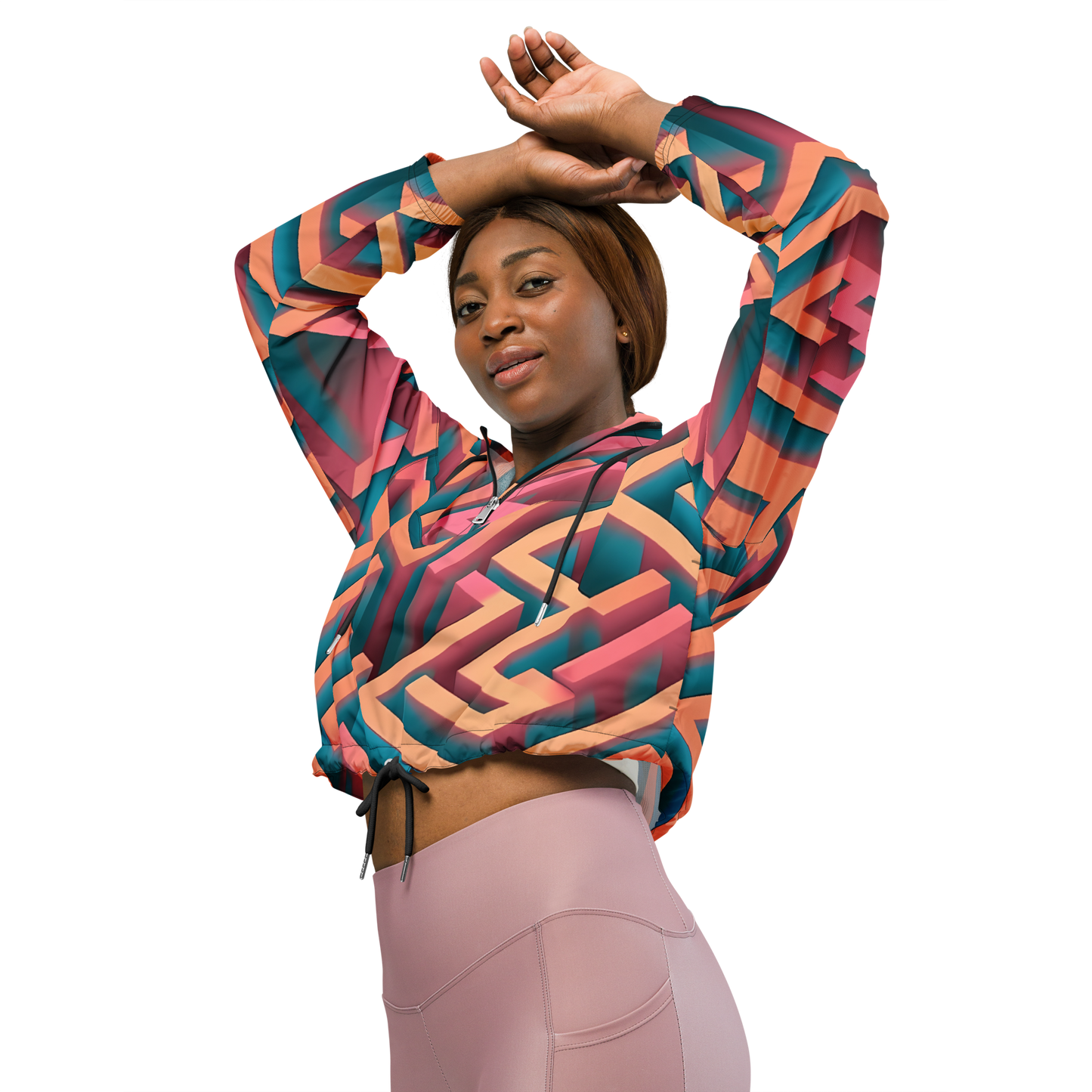 3D Maze Illusion | 3D Patterns | All-Over Print Women's Cropped Windbreaker - #1