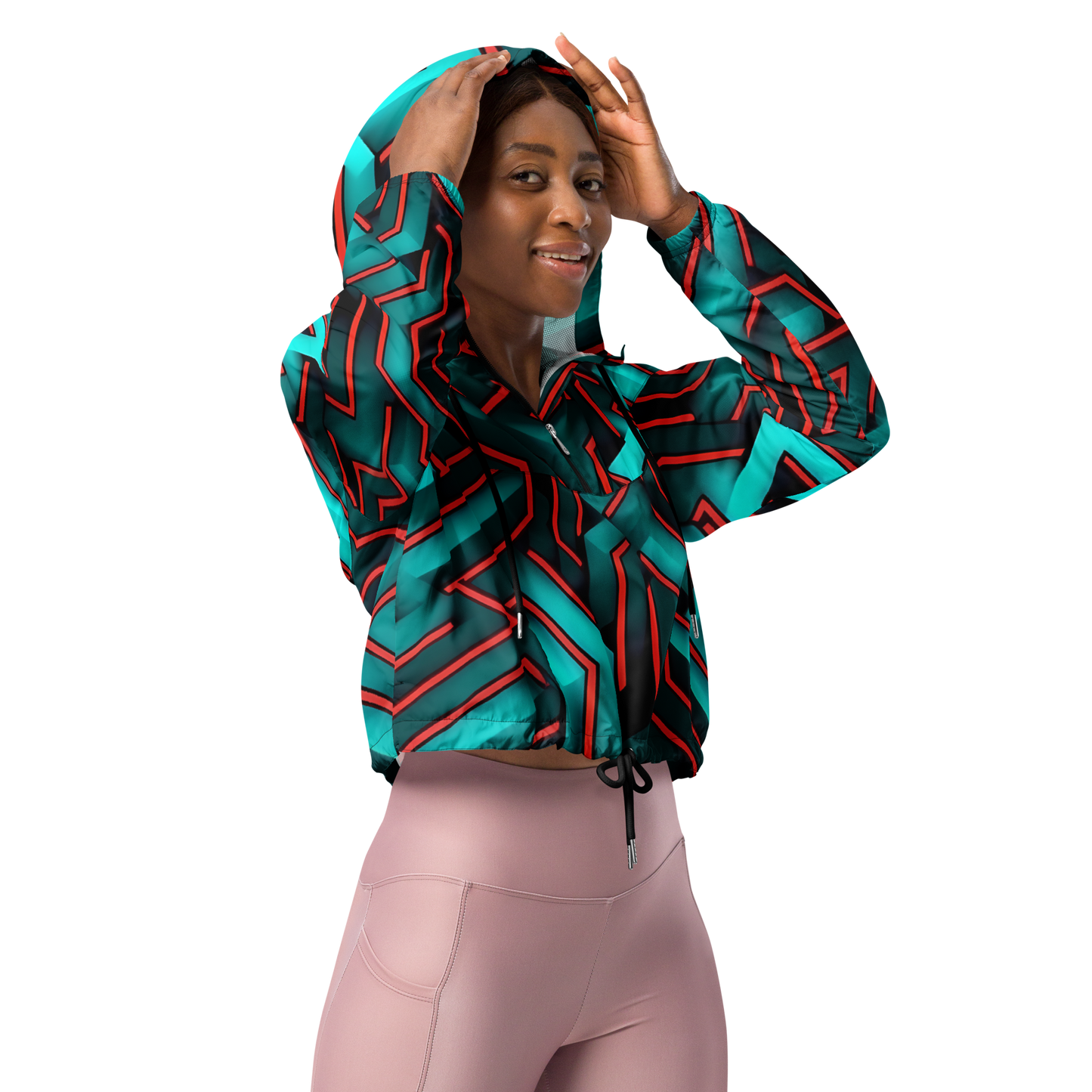 3D Maze Illusion | 3D Patterns | All-Over Print Women's Cropped Windbreaker - #2