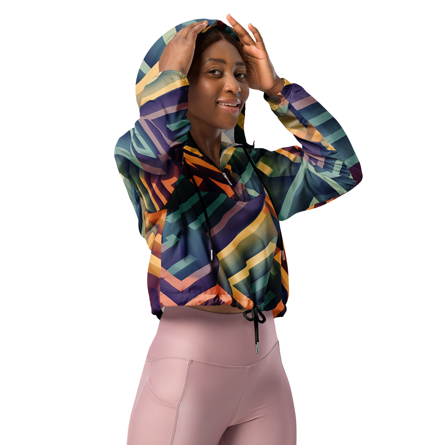 3D Maze Illusion | 3D Patterns | All-Over Print Women's Cropped Windbreaker - #3