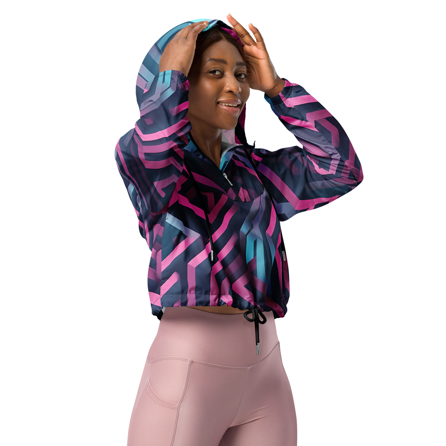 3D Maze Illusion | 3D Patterns | All-Over Print Women's Cropped Windbreaker - #4