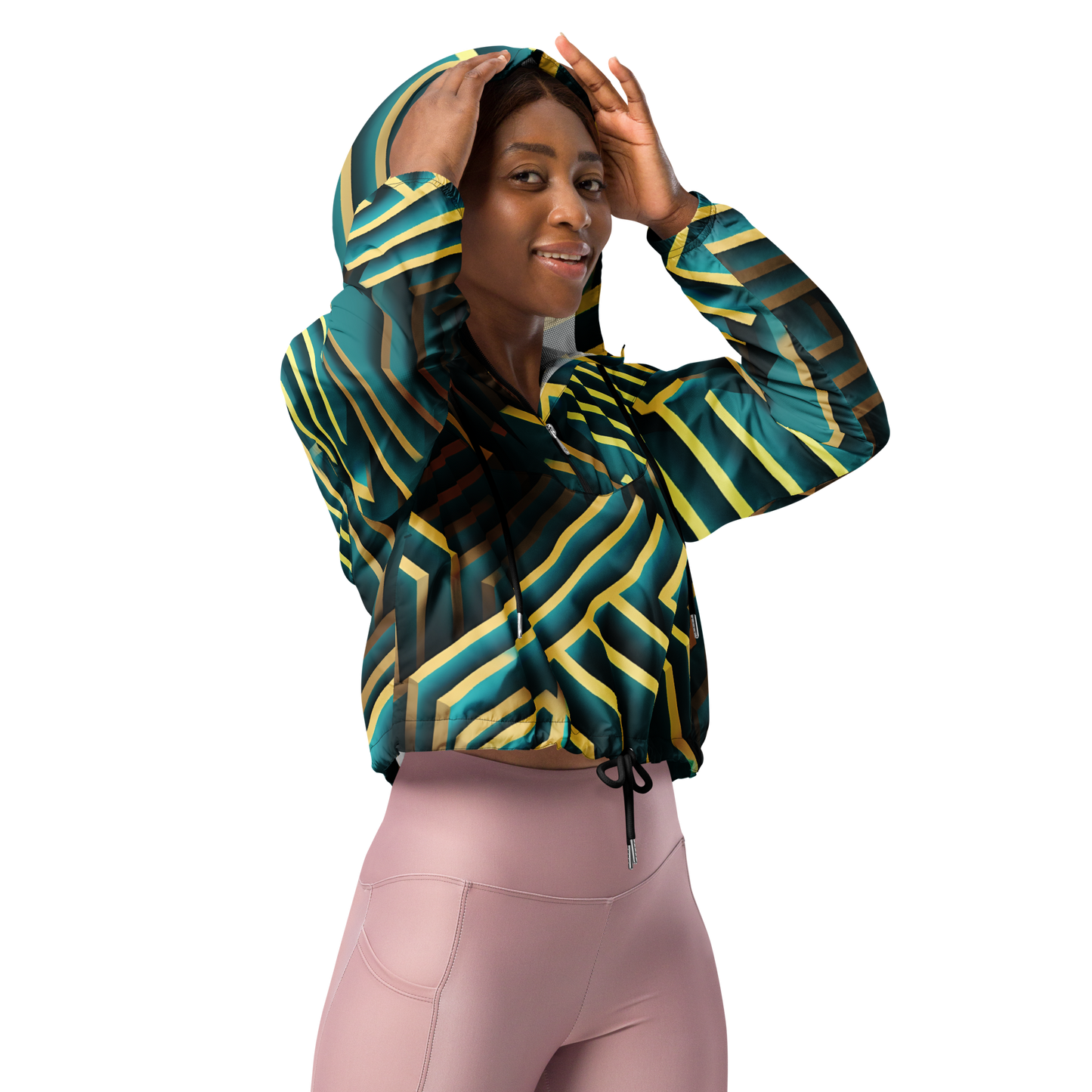 3D Maze Illusion | 3D Patterns | All-Over Print Women's Cropped Windbreaker - #5