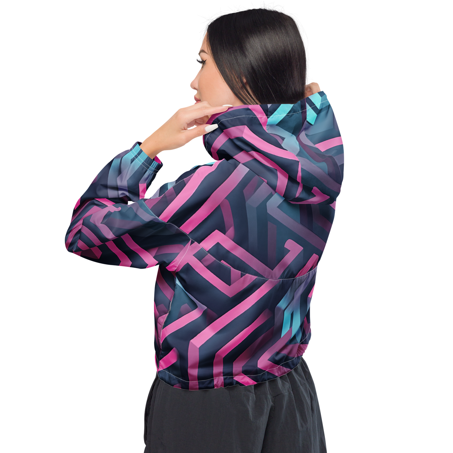 3D Maze Illusion | 3D Patterns | All-Over Print Women's Cropped Windbreaker - #4