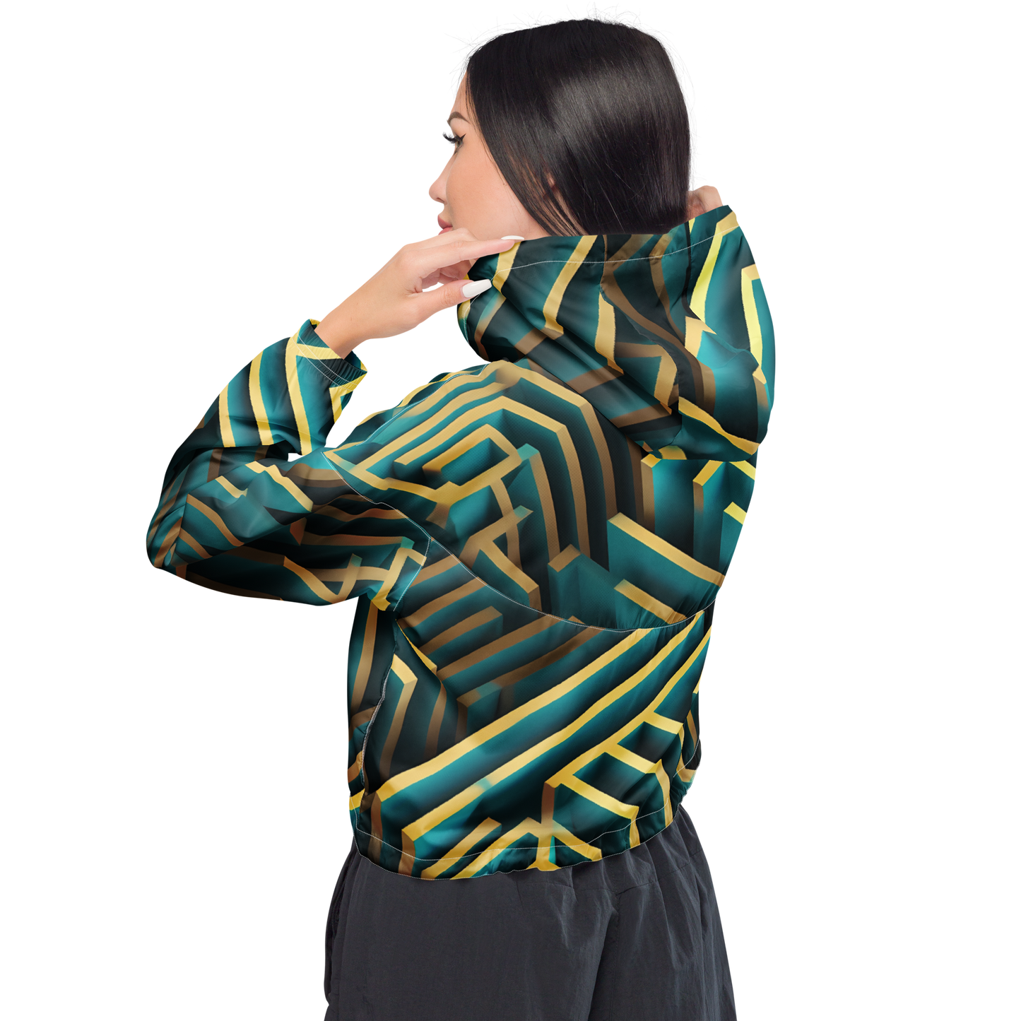 3D Maze Illusion | 3D Patterns | All-Over Print Women's Cropped Windbreaker - #5