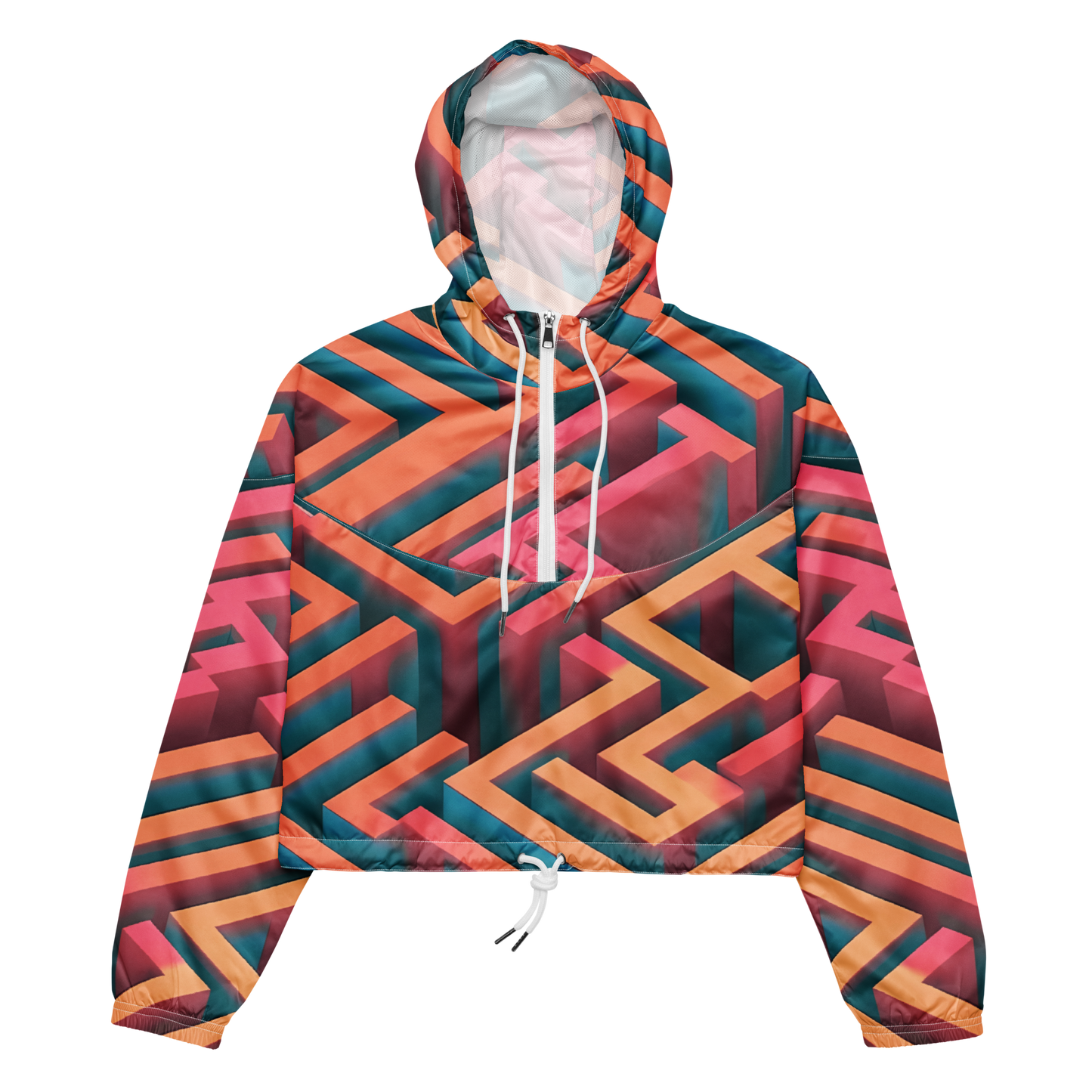 3D Maze Illusion | 3D Patterns | All-Over Print Women's Cropped Windbreaker - #1